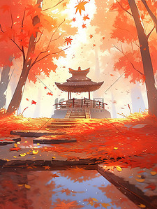 秋天一座寺庙建筑红枫树3