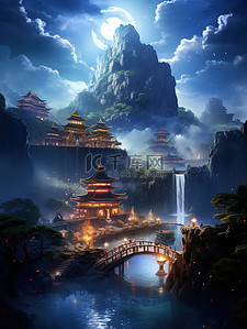 辉煌90载插画图片_中国宫殿辉煌建筑云雾仙景2