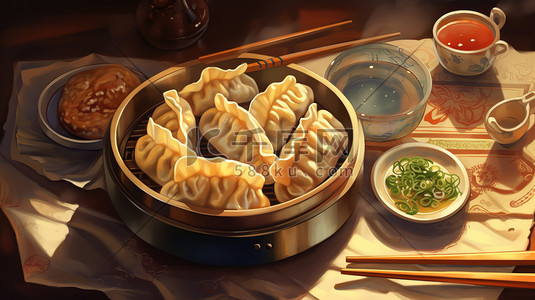 餐盘上的饺子插图风格2