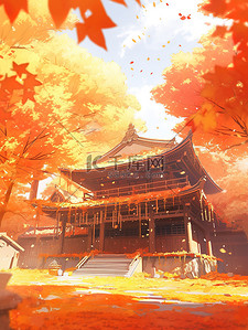 秋天一座寺庙建筑红枫树12