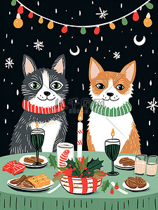 猫狗宠物元素插画图片_圣诞元素时尚圣诞主题插图9