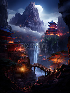 辉煌97载插画图片_中国宫殿辉煌建筑云雾仙景3