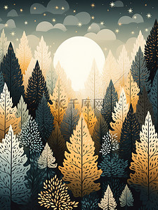 柔和颜色插画图片_夜森林图案柔和的颜色插画13