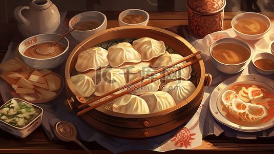 餐盘上的饺子插图风格11
