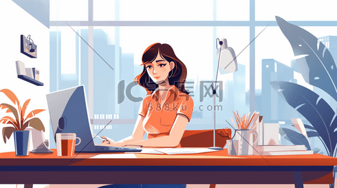 卡通办公室办公桌插画19
