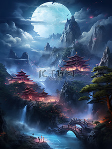 辉煌插画图片_中国宫殿辉煌建筑云雾仙景17