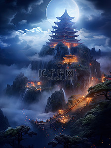 辉煌百载插画图片_中国宫殿辉煌建筑云雾仙景16