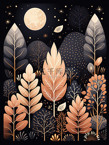柔和颜色插画图片_夜森林图案柔和的颜色插画18