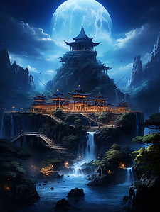 光的辉煌历程插画图片_中国宫殿辉煌建筑云雾仙景4