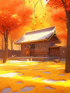 秋天一座寺庙建筑红枫树19