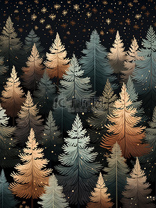 柔和颜色插画图片_夜森林图案柔和的颜色插画15