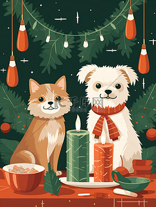 元素宠物插画图片_圣诞元素时尚圣诞主题插图1
