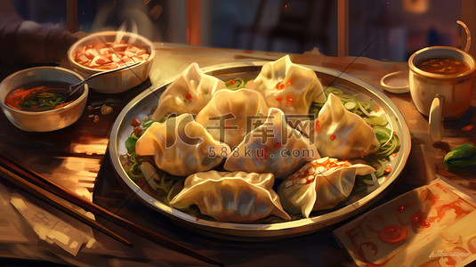 餐盘上的饺子插图风格7