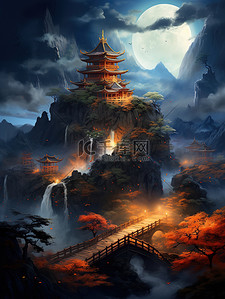 辉煌百载插画图片_中国宫殿辉煌建筑云雾仙景15