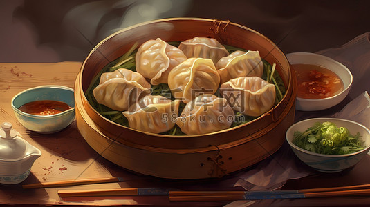 餐盘上的饺子插图风格8