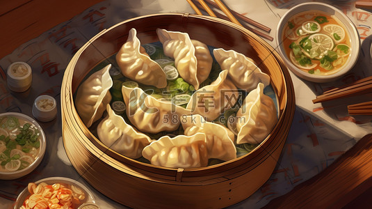 午餐食物插画图片_餐盘上的饺子插图风格5