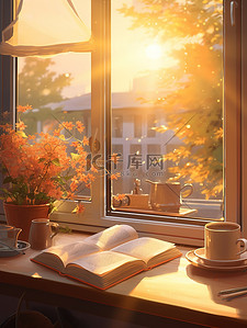 秋天感觉的书桌窗台卡通12