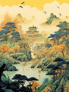 东方美学梦幻山水中国风插画8