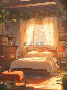 卡通漫画韩国插画图片_温暖阳光温馨的卧室卡通漫画10