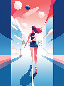 蓝色海报青春插画图片_运动海报上女孩的插图5
