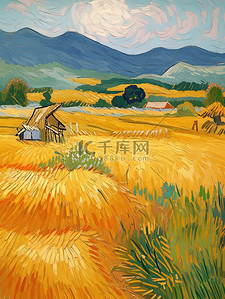 丰收的麦田插画图片_秋天丰收的乡村农业小麦19