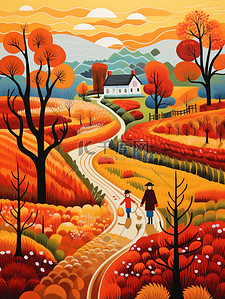 儿童插画乡村的秋天生动的色彩3