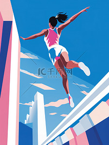 蓝色的运动插画图片_运动海报上女孩的插图4