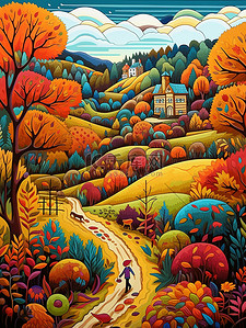 乡村的插画图片_儿童插画乡村的秋天生动的色彩19