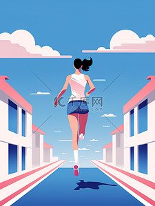 蓝色海报青春插画图片_运动海报上女孩的插图16