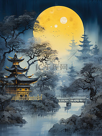东方美学夜景诗意的绘画1