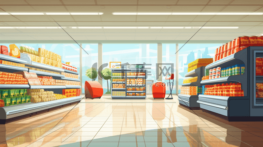 托盘货架插画图片_彩色超市购物货架插画12