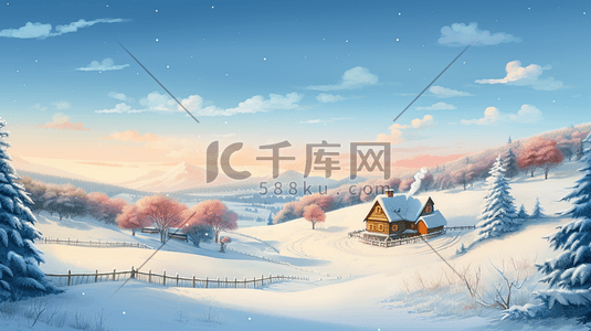 冬天来了插画图片_银白色冬季雪景插画8