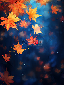 红色颐和园插画图片_红色和金色枫叶树叶秋天气氛15