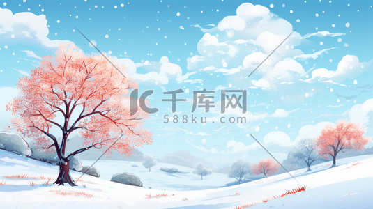 银白色冬季雪景插画77