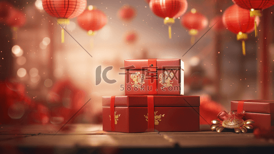新年礼盒插画图片_红色春节喜庆礼盒插画17