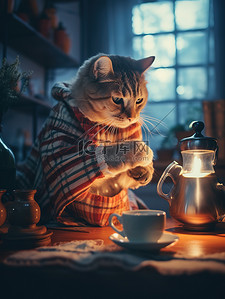 煮咖啡插画图片_猫在舒适明亮的房间里煮咖啡插画20