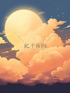 中秋节的月亮插画图片_巨大的月亮天空云朵插画13