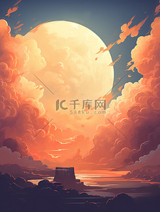 中秋节的月亮插画图片_巨大的月亮天空云朵插画1