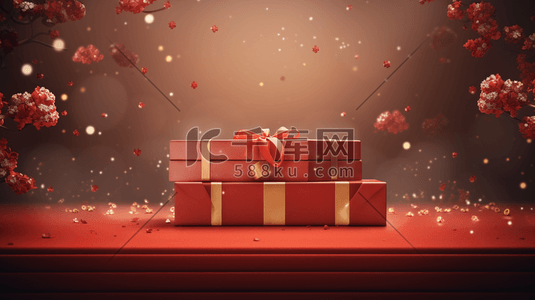 新年礼盒插画图片_红色春节喜庆礼盒插画8