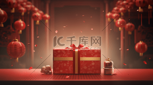 新年礼盒插画图片_红色春节喜庆礼盒插画21