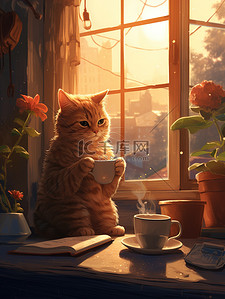猫在舒适明亮的房间里煮咖啡插画15