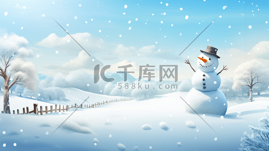 冬天来了插画图片_冬季雪人唯美风景插画2