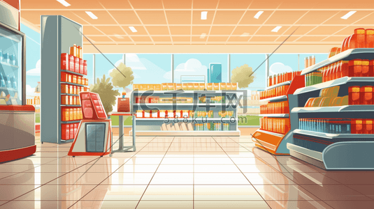 博爱超市插画图片_彩色超市购物货架插画1
