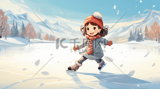 冬天的人插画图片_冬季在冰面上滑冰的人插画1