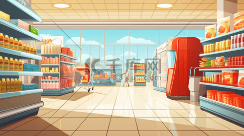 彩色超市购物货架插画5