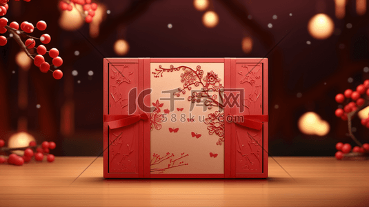 红色礼物礼盒插画图片_红色春节喜庆礼盒插画18