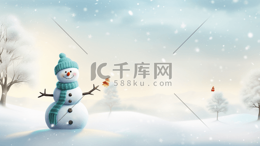 冬季雪人唯美风景插画22