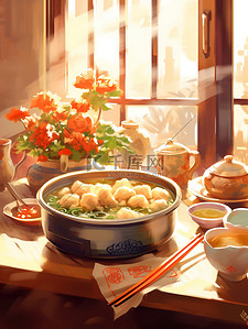中国饺子插画图片_中国传统美食一碗饺子插画10