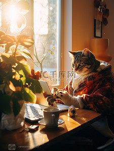 猫在舒适明亮的房间里煮咖啡插画13