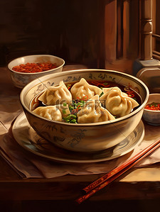 中国传统美食一碗饺子插画13